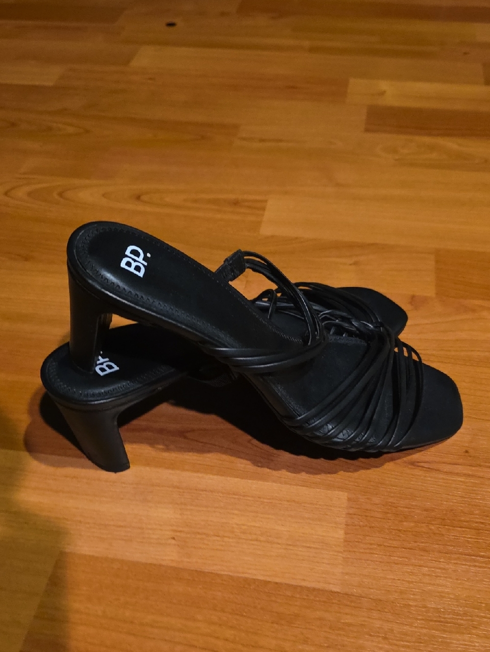 bp Black Multi-Strap Heeled Mules for Women